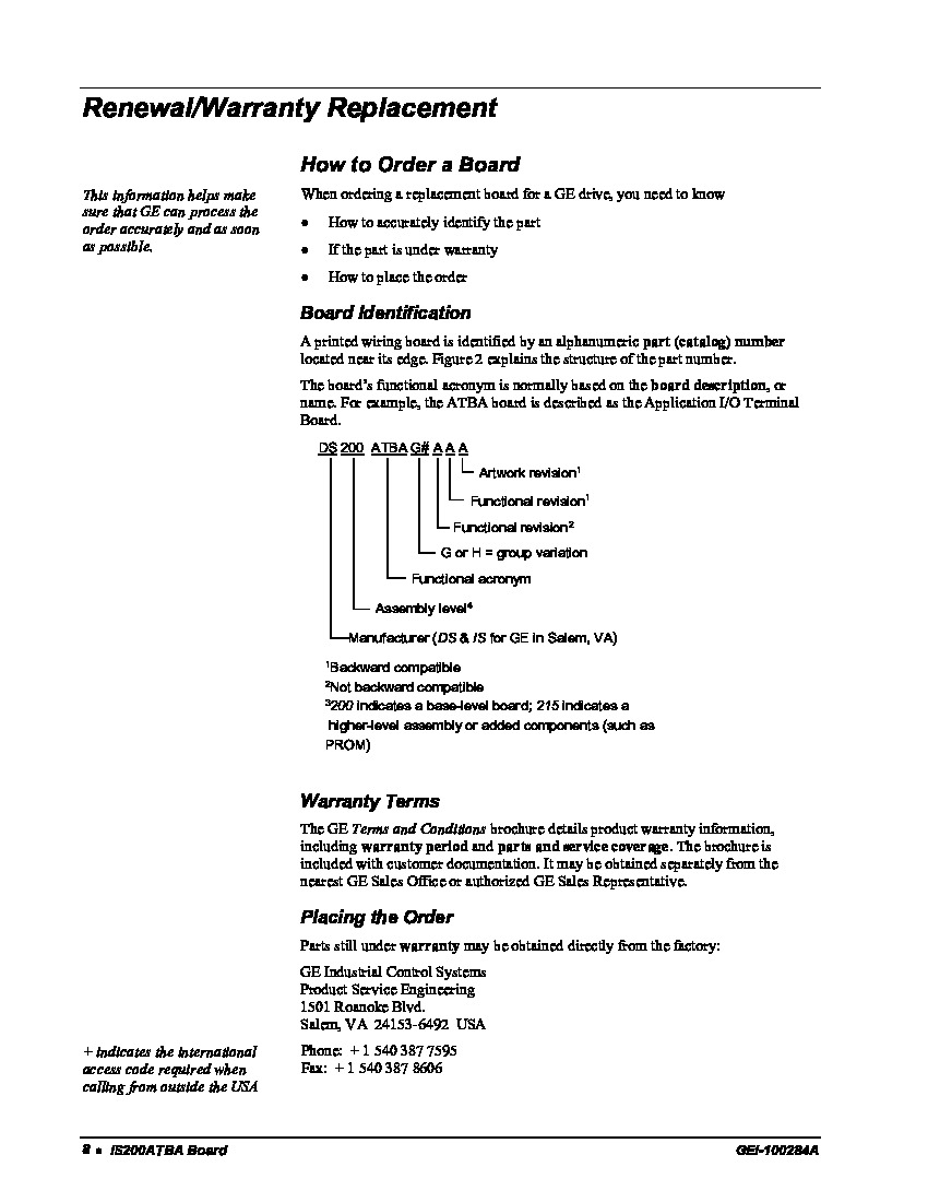 First Page Image of IS200ATBAG1AAA Application IO Terminal Board Warranty Info.pdf
